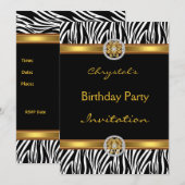 Uitnodiging Verjaardagsfeest Dier Zebra Goud Siera (Voorkant / Achterkant)