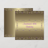 Uitnodiging Verjaardagsfeest Gouden Paarse Juweel (Voorkant / Achterkant)
