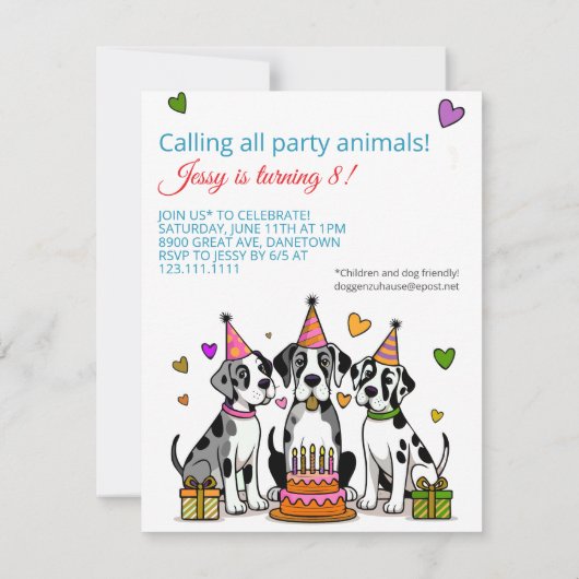 Uitnodiging verjaardagsfeest kinderen Great Dane P (Achterkant)