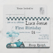 Uitnodiging verjaardagsfeest klassieke auto, babys (Voorkant / Achterkant)