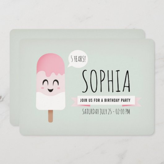 Uitnodiging Verjaardagsfeest Meisje Schattige Retr (Voorkant / Achterkant)