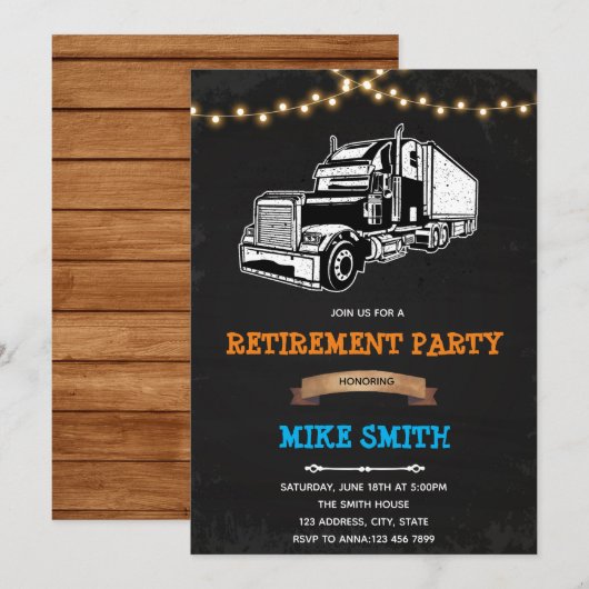 Uitnodiging verjaardagsfeest pensionering in vinta (Voorkant / Achterkant)
