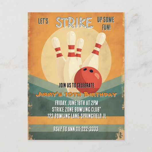 Uitnodiging verjaardagsfeest Retro Bowling Kids (Voorkant)