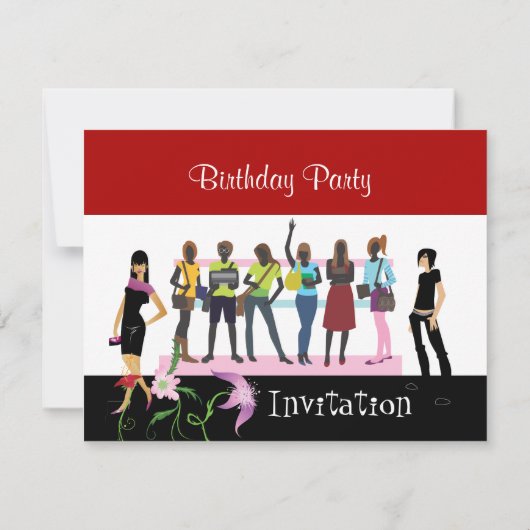 Uitnodiging Verjaardagsfeest Rood Zwart Wit (Achterkant)