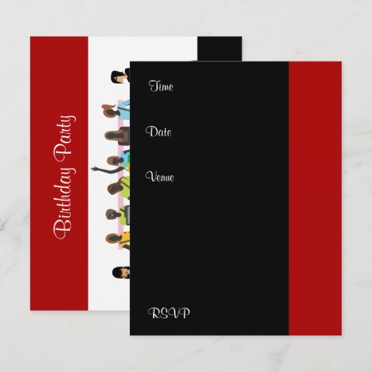 Uitnodiging Verjaardagsfeest Rood Zwart Wit (Voorkant / Achterkant)