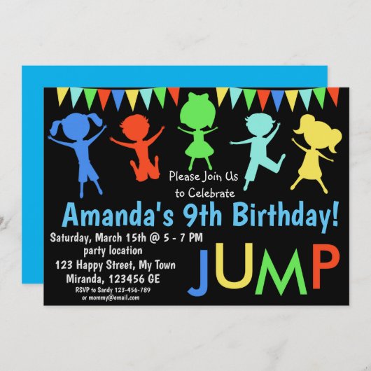 Uitnodiging verjaardagsfeest springen (Voorkant / Achterkant)