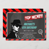 Uitnodiging verjaardagsfeest thema geheim agent (Voorkant / Achterkant)