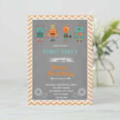 Uitnodiging verjaardagsfeest vintage robot (Staand voorkant)