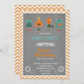 Uitnodiging verjaardagsfeest vintage robot (Voorkant / Achterkant)