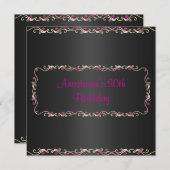 Uitnodiging Verjaardagsfeest Zwart Goud Roze Juwee (Voorkant / Achterkant)