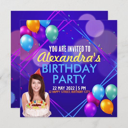 Uitnodiging verjaardagsfeestje (Voorkant / Achterkant)