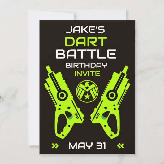 Uitnodiging verjaardagsfeestje jongens Dart Wars (Voorkant)