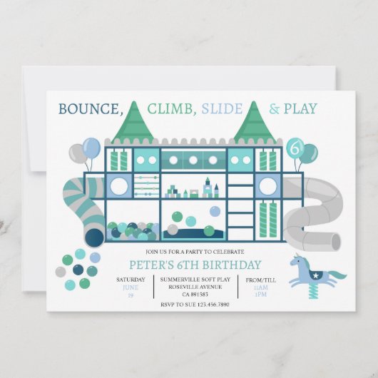 Uitnodiging verjaardagsfeestje kinderen blauw soft (Voorkant)