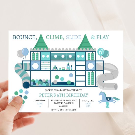 Uitnodiging verjaardagsfeestje kinderen blauw soft