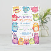 Uitnodiging verjaardagsfeestje kleine monster (Staand voorkant)