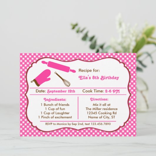 Uitnodiging verjaardagsfeestje koken (Staand voorkant)