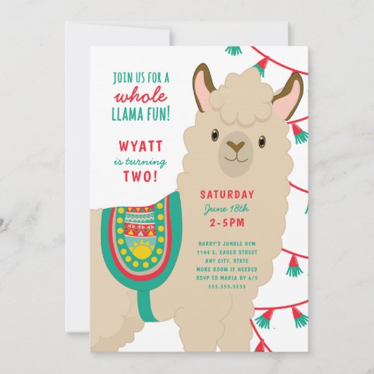 Uitnodiging verjaardagsfeestje Llama, neutraal ges (Voorkant)