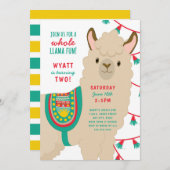 Uitnodiging verjaardagsfeestje Llama, neutraal ges (Voorkant / Achterkant)