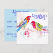 Uitnodiging verjaardagsfeestje Red Rosella Papegaa (Voorkant / Achterkant)