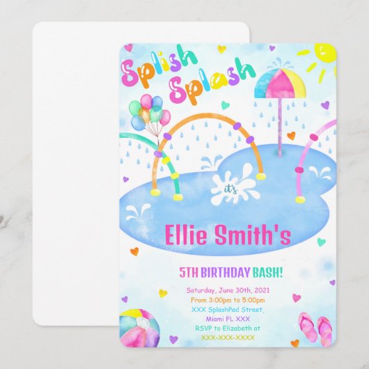 Uitnodiging Verjaardagsfeestje Splash Pad (Voorkant / Achterkant)