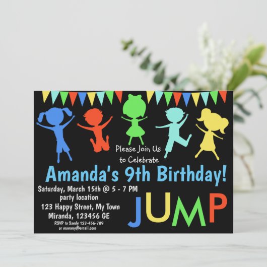 Uitnodiging verjaardagsfeestje springen (Staand voorkant)