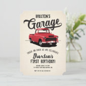 Uitnodiging verjaardagsfeestje vintage vrachtwagen (Staand voorkant)