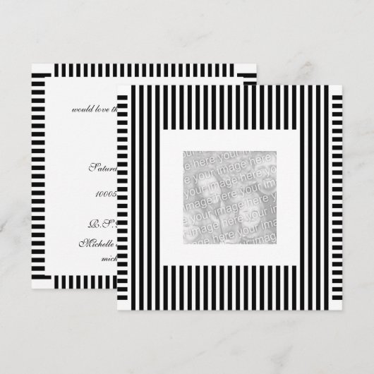 Uitnodiging Verjaardagsstreep Zwart Wit Foto (Voorkant / Achterkant)