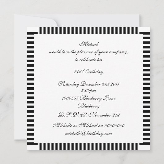 Uitnodiging Verjaardagsstreep Zwart Wit Foto (Achterkant)