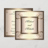 Uitnodiging Verloofd Glamour Crème Goud Bloem (Voorkant / Achterkant)