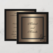 Uitnodiging Verloofd Glamour Koffie Zwart Bloem (Voorkant / Achterkant)