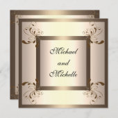 Uitnodiging Verloofde Glamour Crème Goud Bloem (Voorkant / Achterkant)