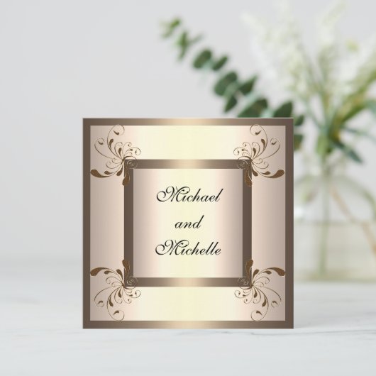 Uitnodiging Verloofde Glamour Crème Goud Bloem (Staand voorkant)