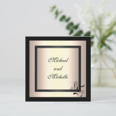 Uitnodiging Verloofde Glamour Crème Zwart Bloem (Staand voorkant)