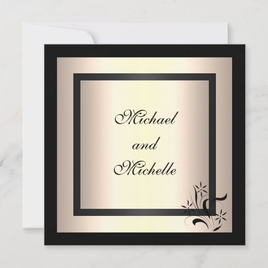 Uitnodiging Verloofde Glamour Crème Zwart Bloem (Voorkant)