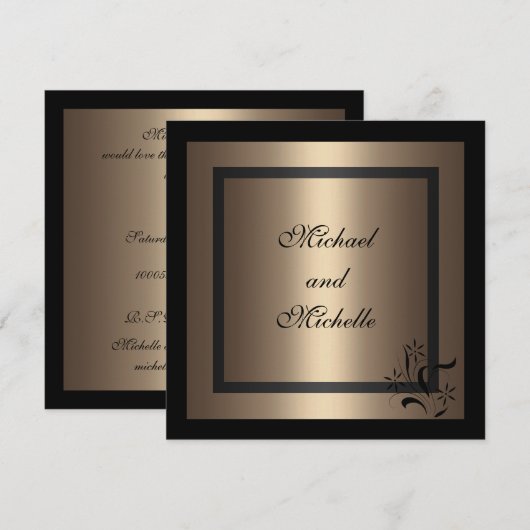 Uitnodiging Verloofde Glamour Koffie Zwart Bloem (Voorkant / Achterkant)