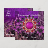 Uitnodiging Verloofde Trouw Paarse Bloem (Voorkant / Achterkant)