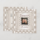 Uitnodiging Verloving Cream Art Deco Floral (Voorkant / Achterkant)