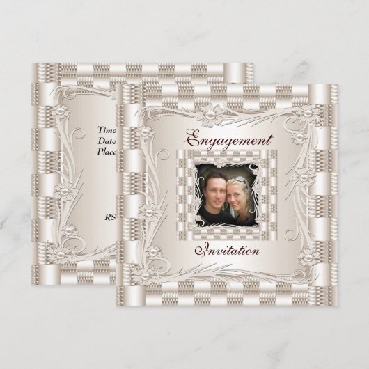 Uitnodiging Verloving Cream Art Deco Floral (Voorkant / Achterkant)