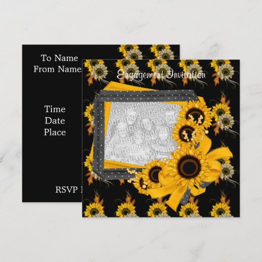 Uitnodiging Verloving Foto Zonnebloem Lijst (Voorkant / Achterkant)