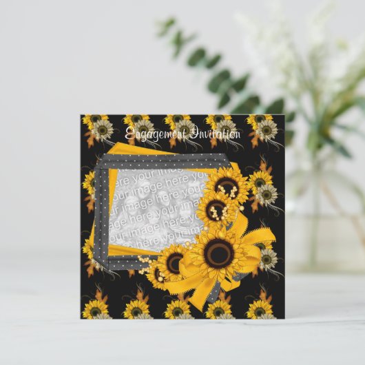 Uitnodiging Verloving Foto Zonnebloem Lijst (Staand voorkant)