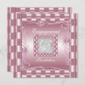 Uitnodiging Verloving Roze Kunst Deco Floral (Voorkant / Achterkant)