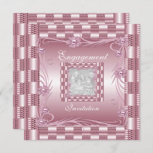 Uitnodiging Verloving Roze Kunst Deco Floral (Voorkant / Achterkant)