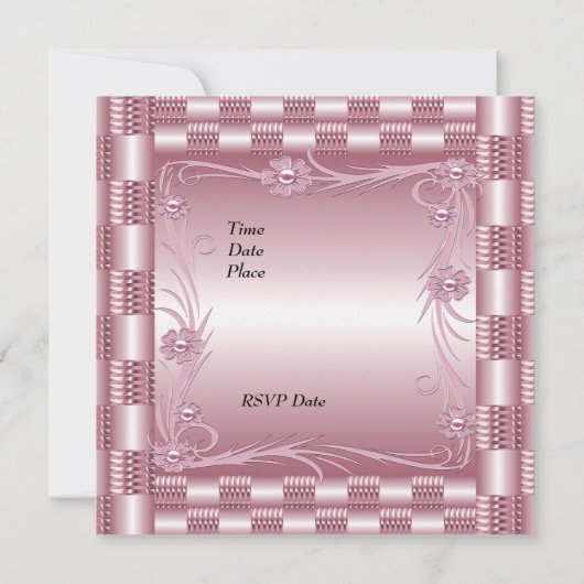 Uitnodiging Verloving Roze Kunst Deco Floral (Achterkant)