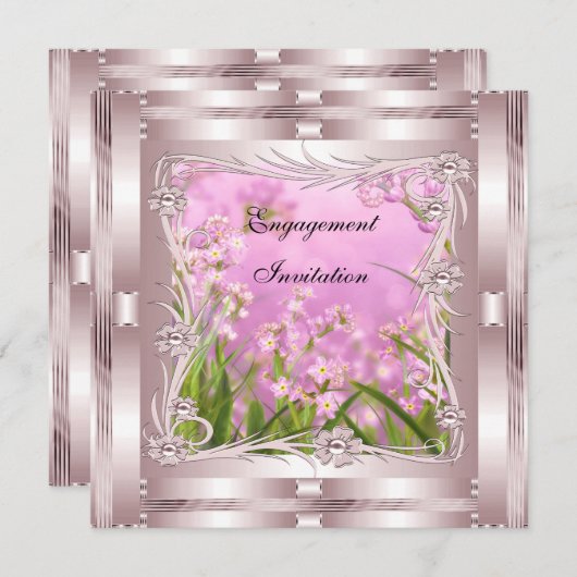 Uitnodiging Verloving Roze Kunst Deco Floral (Voorkant / Achterkant)