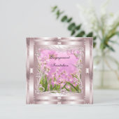Uitnodiging Verloving Roze Kunst Deco Floral (Staand voorkant)