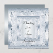 Uitnodiging Verloving Silver Blue Art Deco (Voorkant / Achterkant)