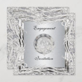 Uitnodiging Verloving Silver Floral Lijst (Voorkant / Achterkant)