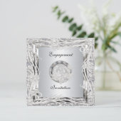 Uitnodiging Verloving Silver Floral Lijst (Staand voorkant)