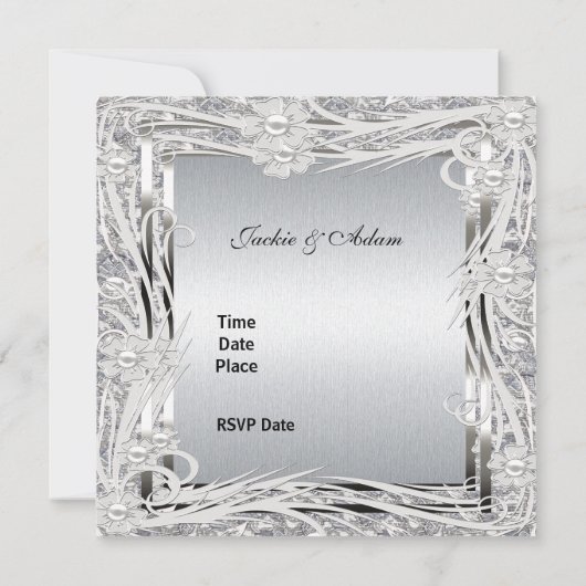 Uitnodiging Verloving Silver Floral Lijst (Achterkant)