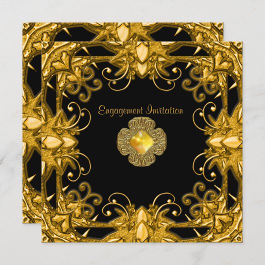 Uitnodiging Verloving Zizzago Black Gold Antiek 2 (Voorkant / Achterkant)